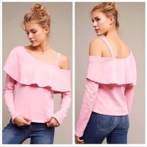 Anthropologie‎ Postmark Pink One Shoulder Ruffle Top size Small